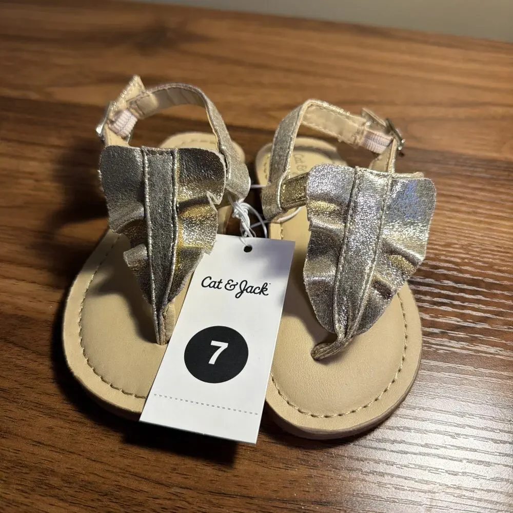 Cat & Jack Sandals Gold Metallic Toddler Girl 7 NWT!!